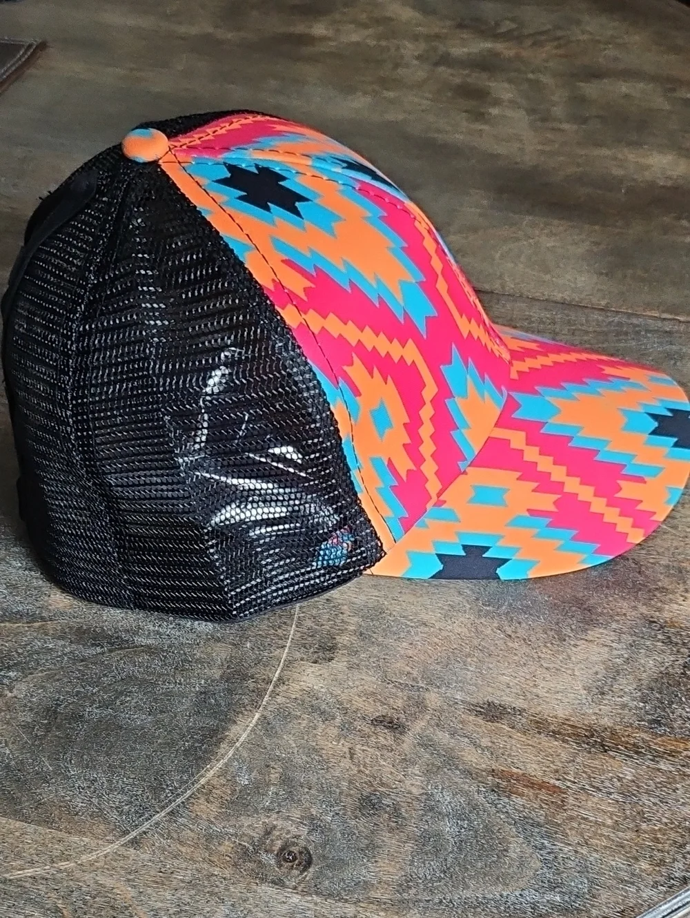 NWT Aztec Pink And Black Ponytail Trucker Hat
